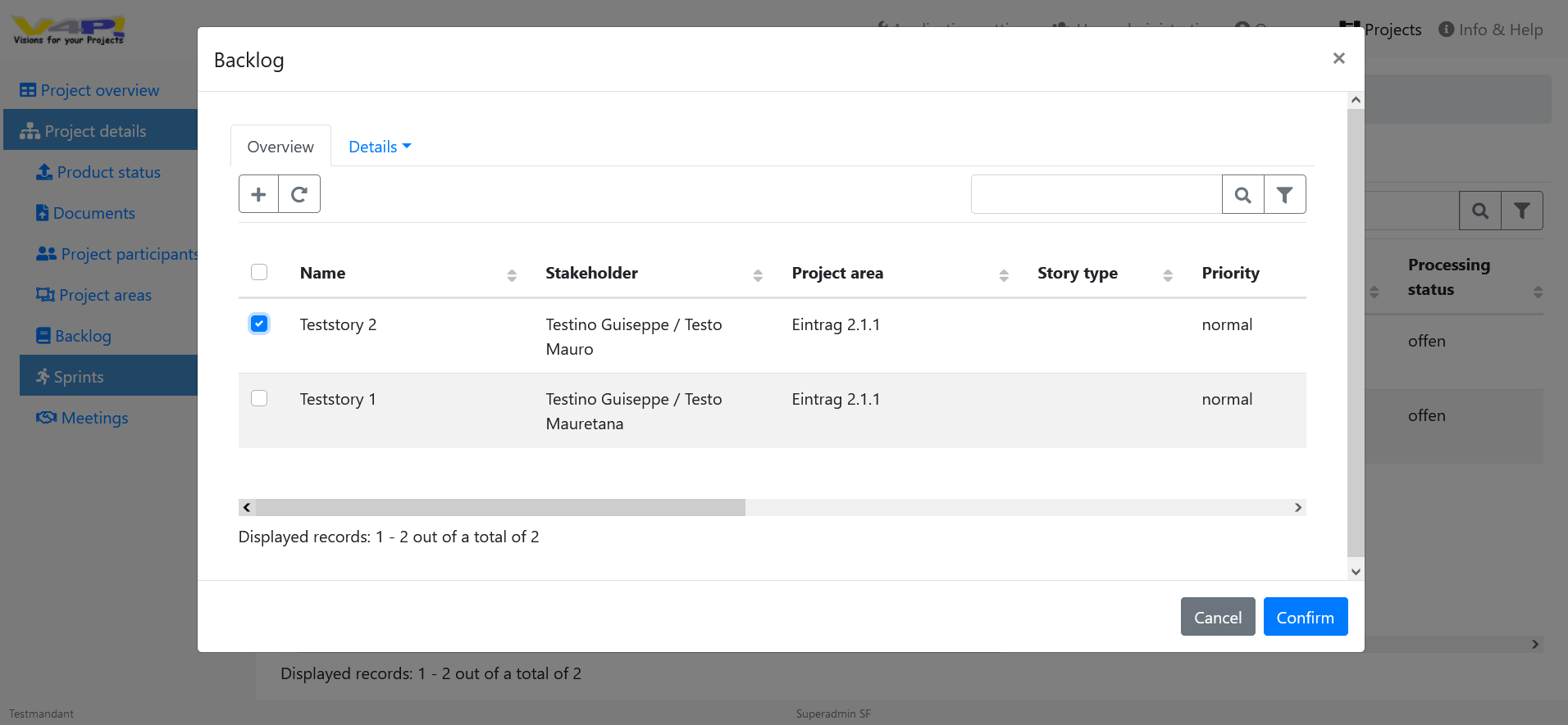 Project management software, software for project management, ticket system - Allocation of user stories to sprint