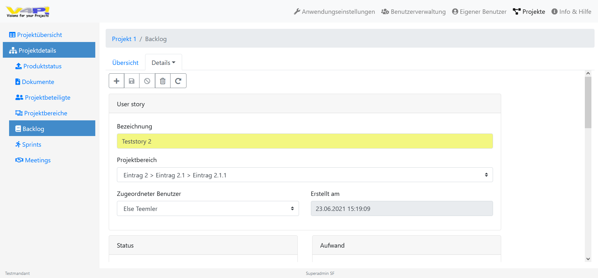 Projektverwaltungssoftware, Software zur Projektverwaltung, Ticketsystem - User story