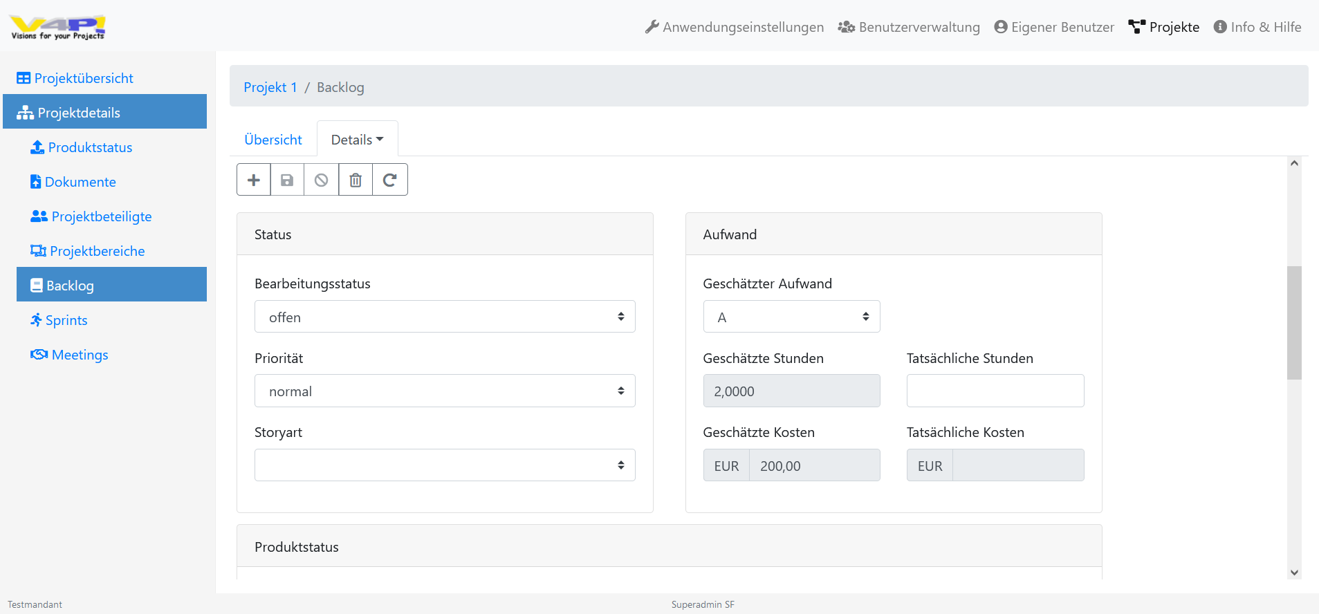 Projektverwaltungssoftware, Software zur Projektverwaltung, Ticketsystem - User story - Aufwandsschätzung