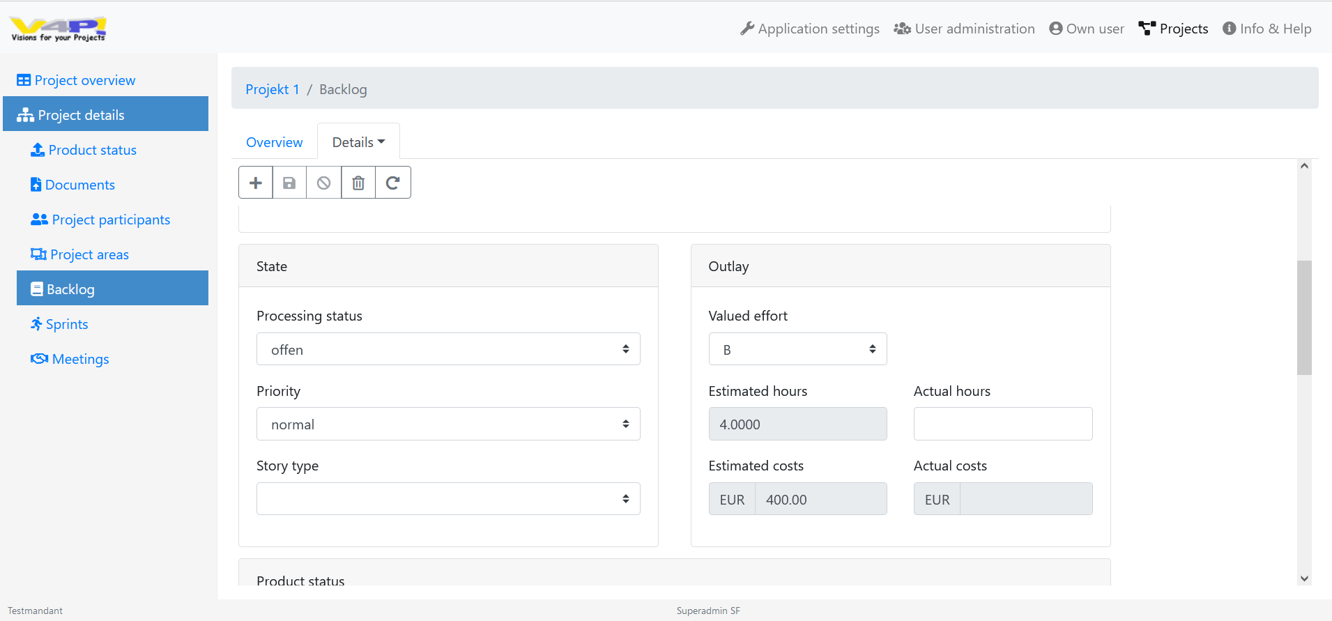 Project management software, software for project management, ticket system - User story - effort estimation